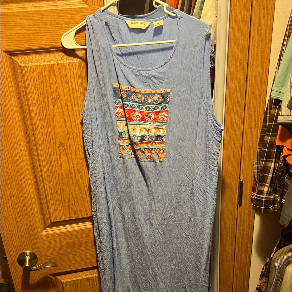 Vintage Blue Sleevless dress with Tropical Pattern